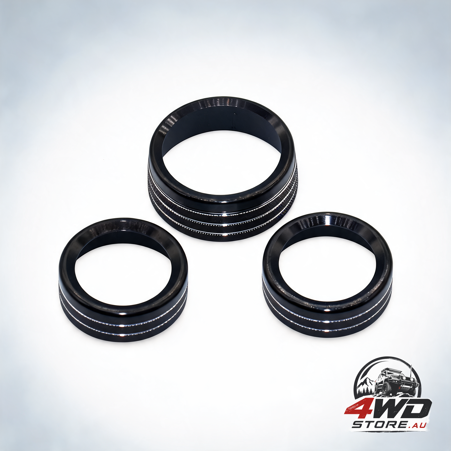 Black aluminium climate and volume turn knob ring for Grand Cherokee 2014 to 2021