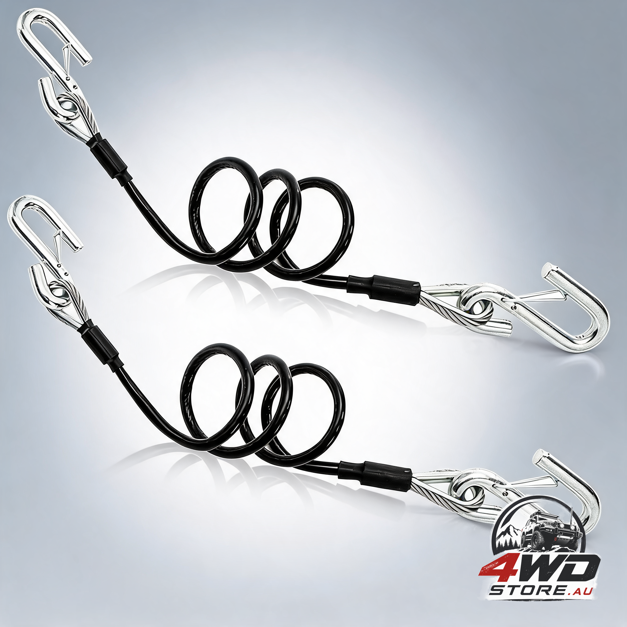 44-1/2 inch trailer safety cables, vinyl-coated coiled towing chain with 7/16 snap hooks, 2 pack