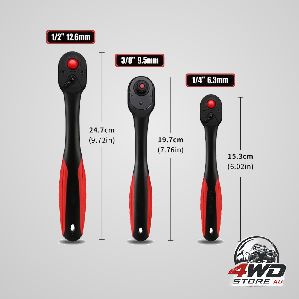72 tooth ratchet wrench driver, quick-release 9.5mm socket wrench in black