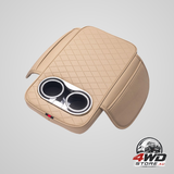Car armrest cushion with 2 cup holders and side pocket, PU leather in beige