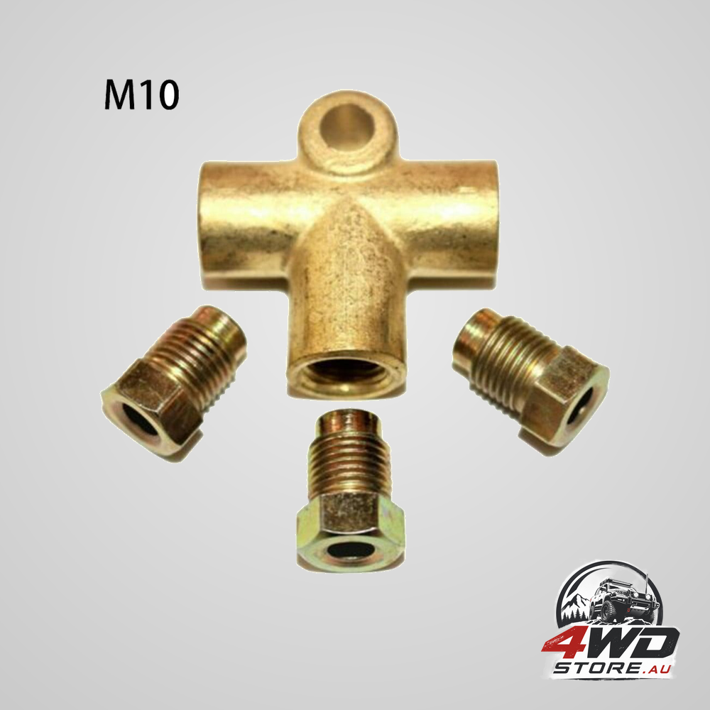 Copper 3-Way brake pipe t piece tee fitting with 3 M10 male short nuts for 3/16 metric brake hose union automotive car truck