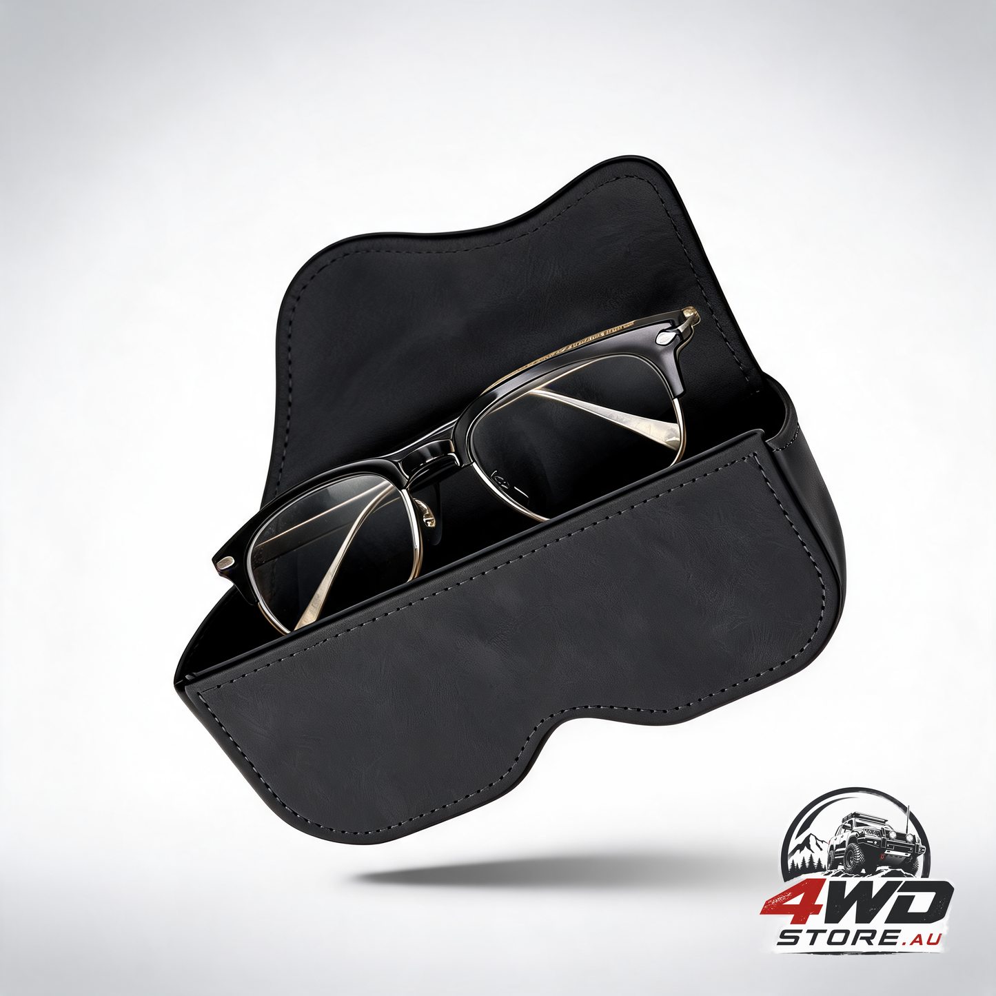 Sunglasses holder for car sun visor, leather auto eyeglasses storage case with hidden closure, protective glasses organiser