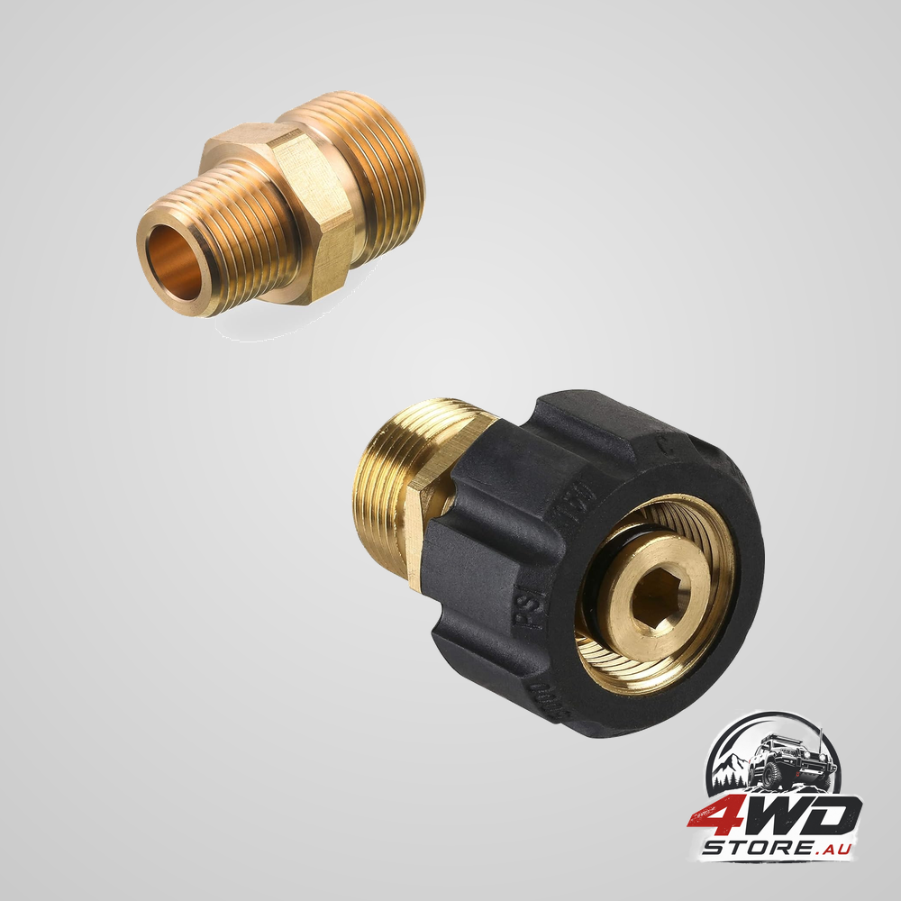 Pressure washer adapter and M22 pressure washer fitting