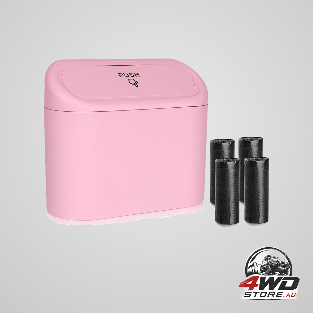 Car trash can with lid, leakproof vehicle garbage organiser holder bin with 60 pack trash bags, mini auto dustbin