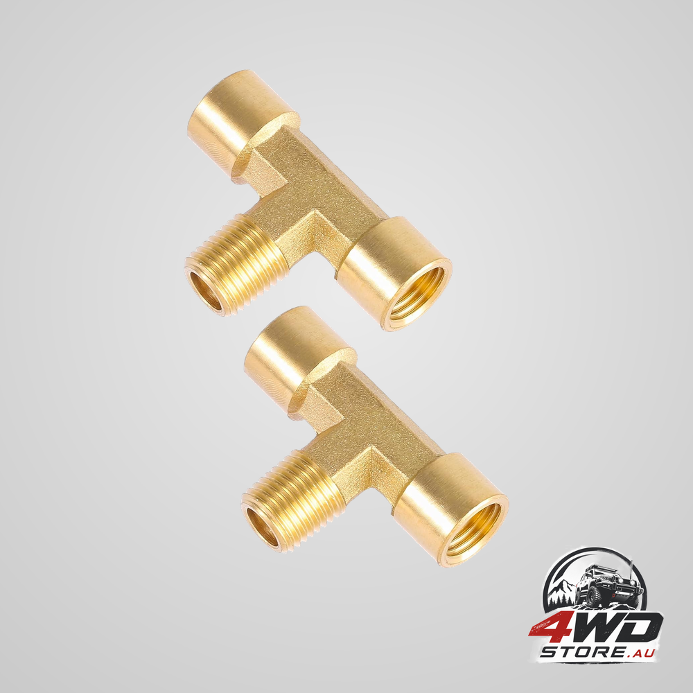 2 Pack 1/4 NPT brass tee pipe Fitting,T shape Connectors,1/4 NPT female x 1/4 NPT female x 1/4 NPT male pipe fitting