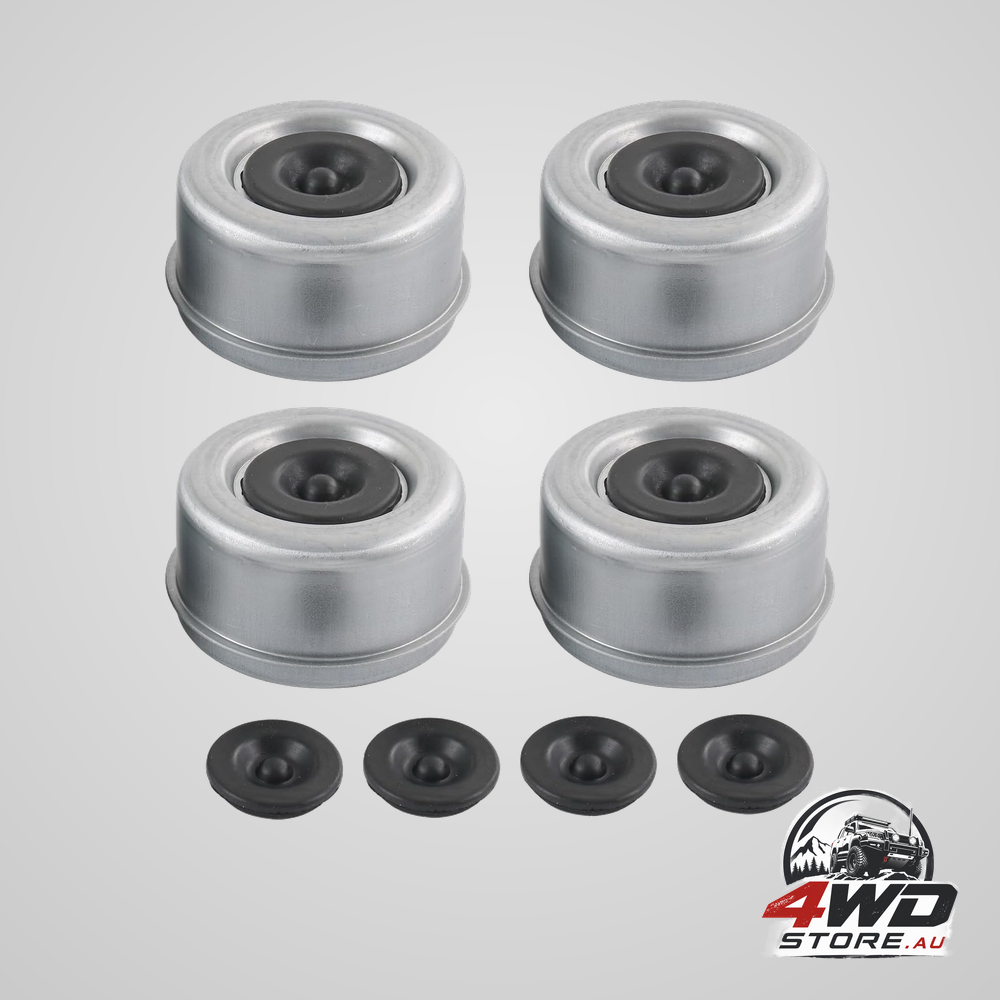 4Pcs 2.72 trailer axle wheel hub and bearing dust cap with extra 4 rubber plugs for most 7000-8000 lb wheel hubs trailer