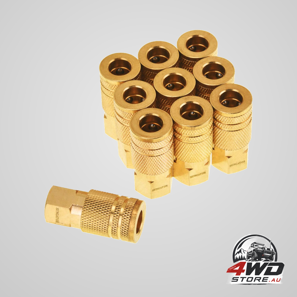 1/4'' Air hose fittings, 10-Pack brass 1/4 inch NTP female industrial coupler, 1/4'' air line quick connect fittings for