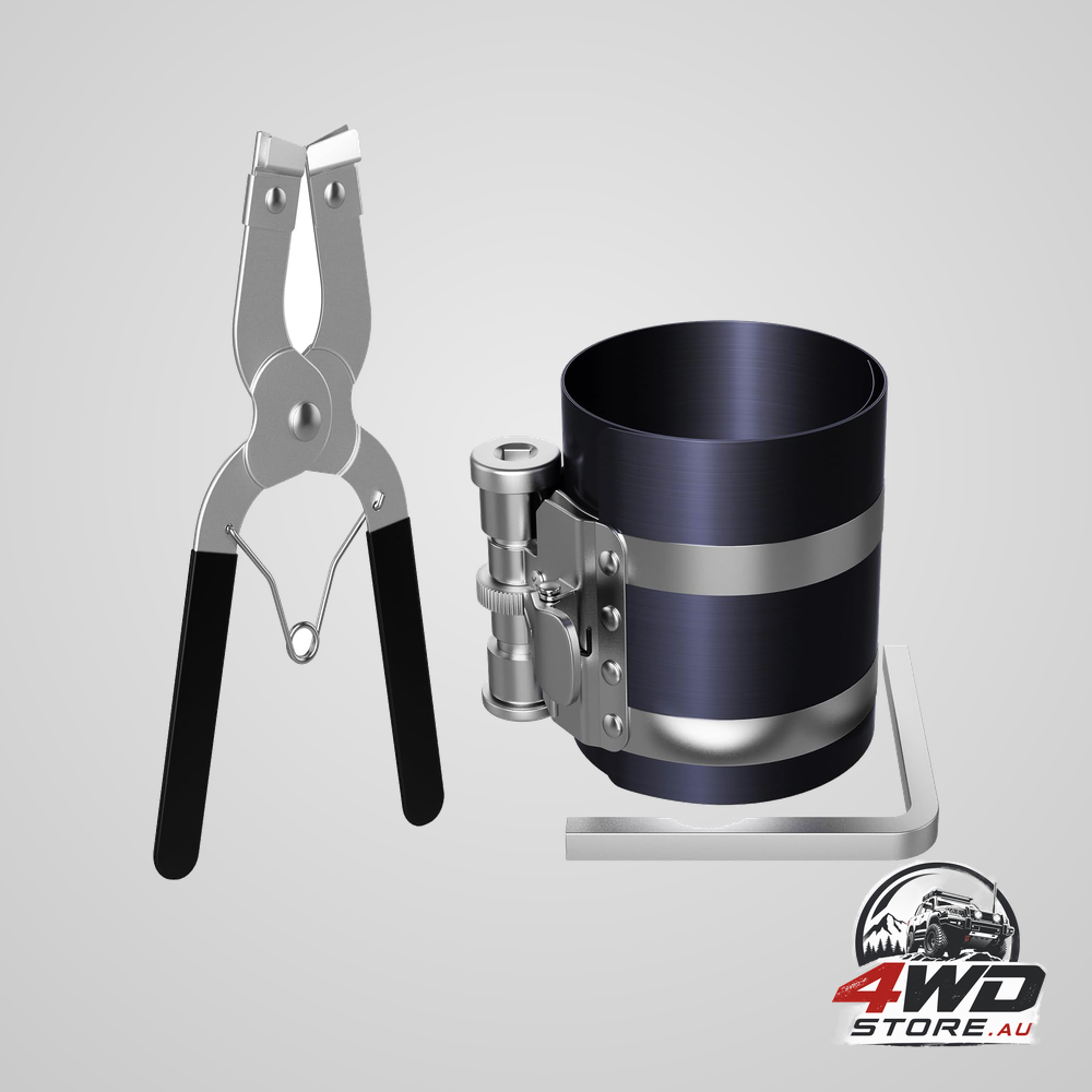 Piston ring compressor tool, adjustable 2-1/8 to 7 inch engine ring installer kit with plier