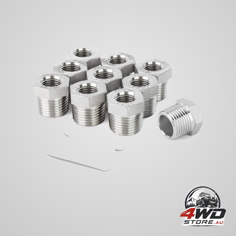 10 pack 304 stainless steel reducer hex bushing, 3/8 inch NPT male to 1/4 inch NPT female