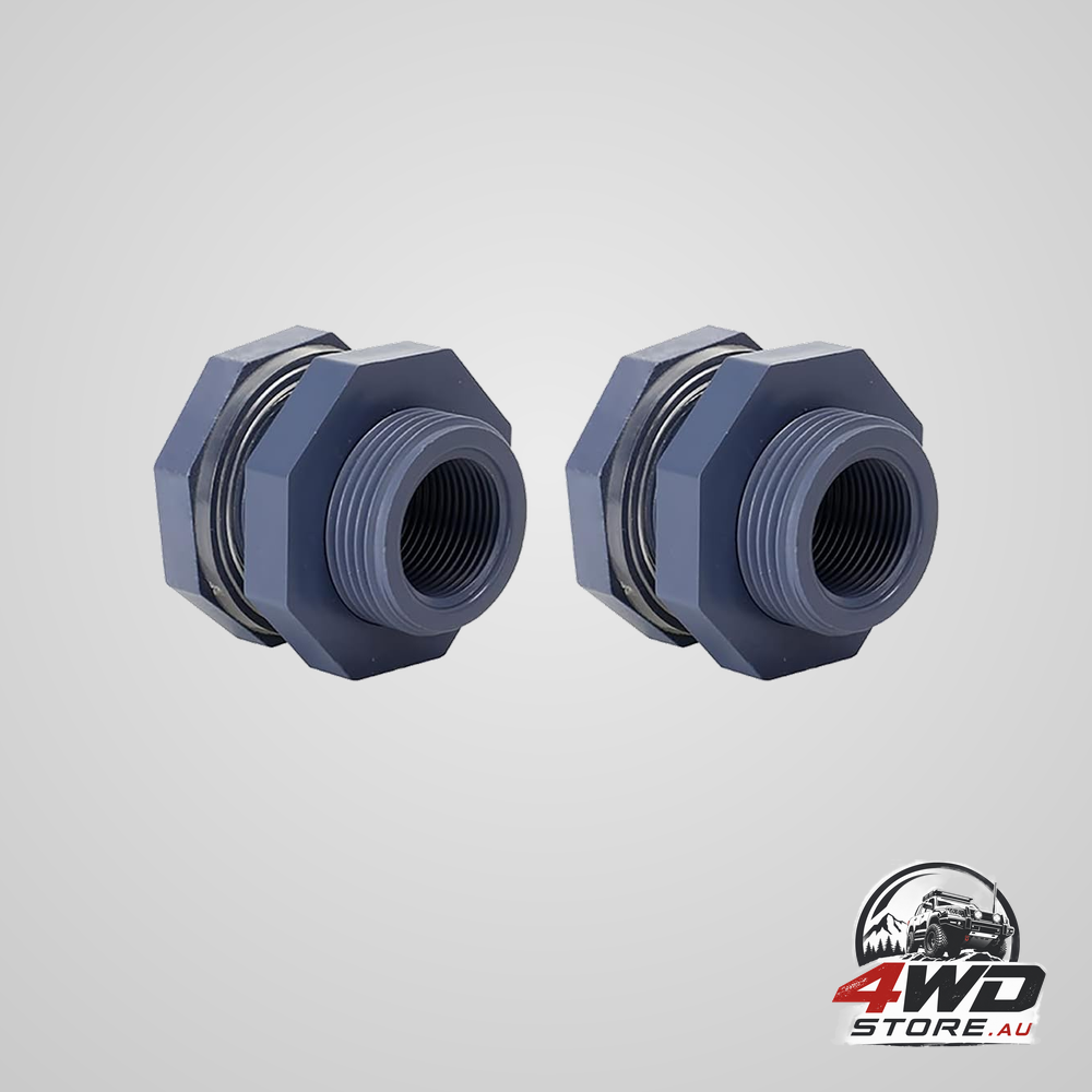 3/4 inch PVC bulkhead fitting for water barrel, tank and rain barrel, 2 pack