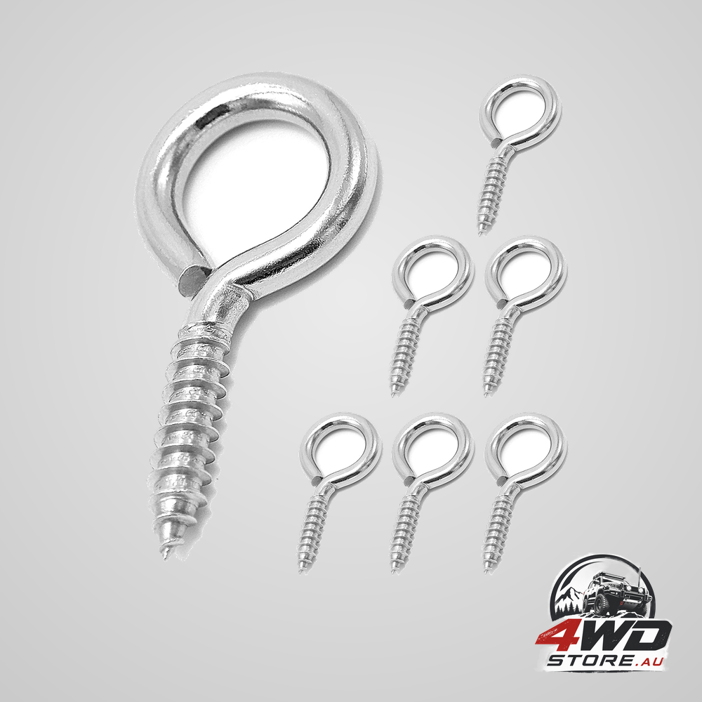 6 pack M6 304 stainless steel screw eye hooks, 2-1/2 inch, 200lb load bearing