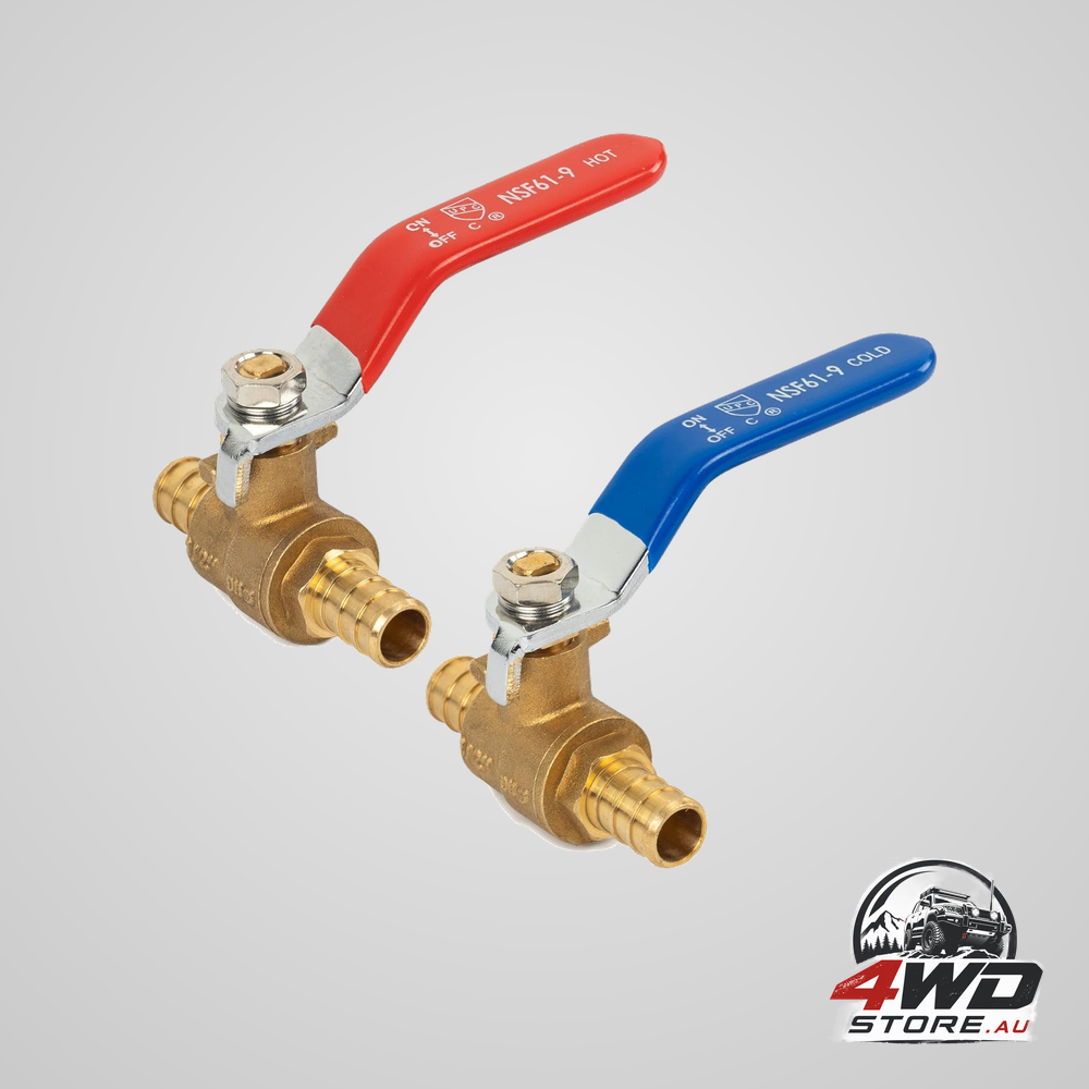 1/2 inch PEX brass full port shut off ball valves, hot and cold, quarter turn, 2 pieces