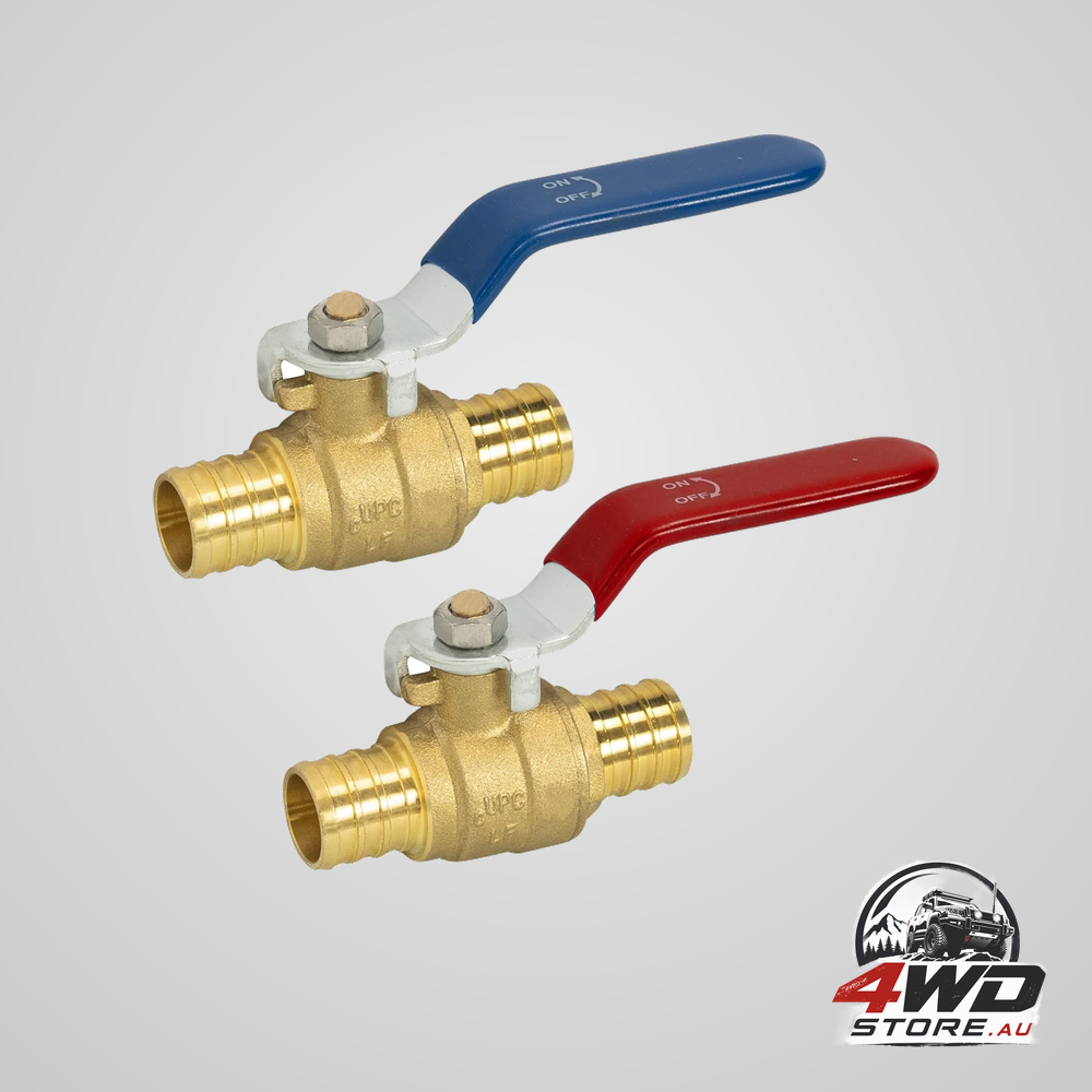 3/4 inch PEX brass full port shut off ball valves, hot and cold, quarter turn, 2 pieces