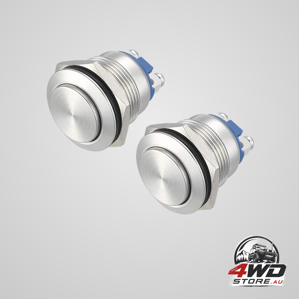 19mm momentary push button switch, waterproof stainless steel, 250V 5A, 2 pack