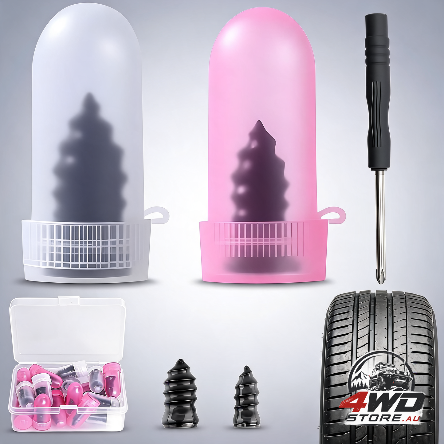 Tyre repair rubber nail kit, spiral screw-in tyre plugs in 2 sizes, 20 pcs for roadside fix