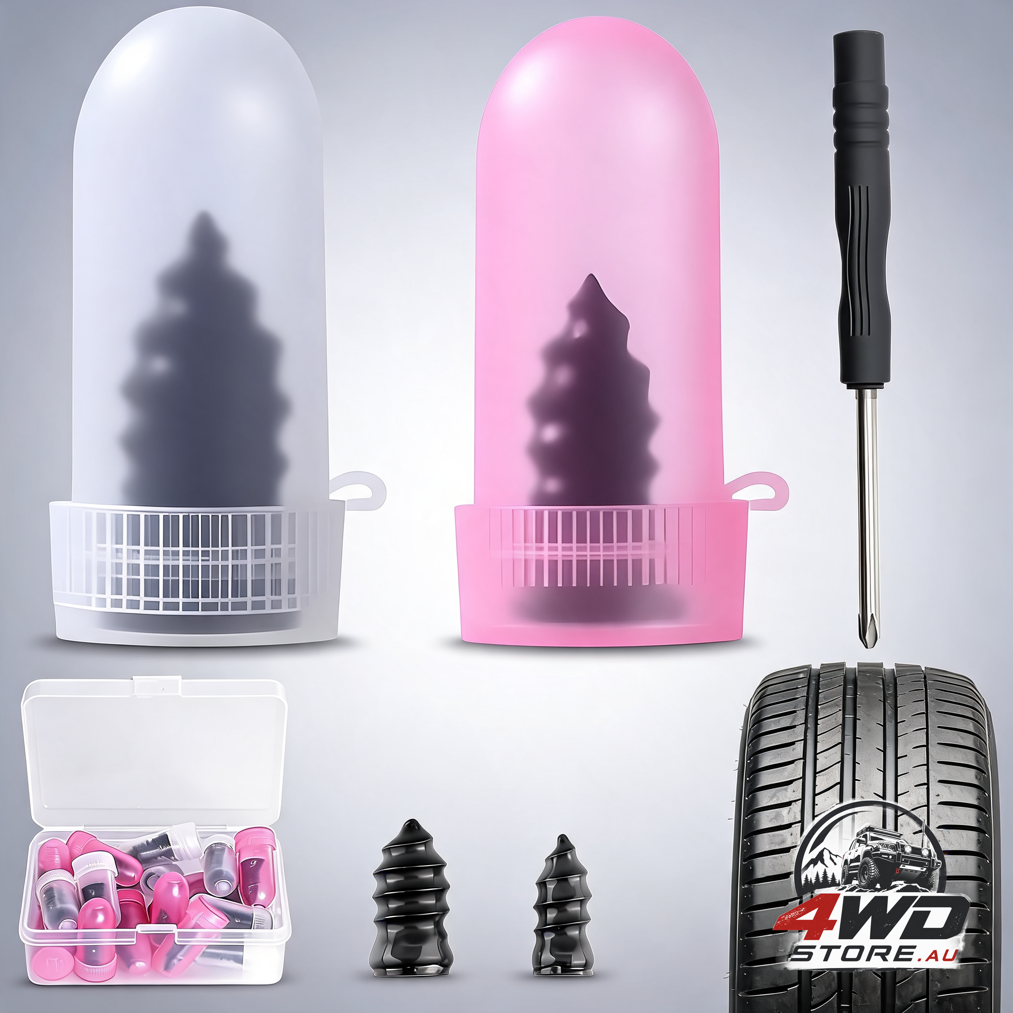 Tyre repair rubber nail kit, spiral screw-in tyre plugs in 2 sizes, 20 pcs for roadside fix
