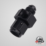 6AN male to 6AN female swivel adapter with 1/8 inch NPT gauge port, aluminium fuel fitting