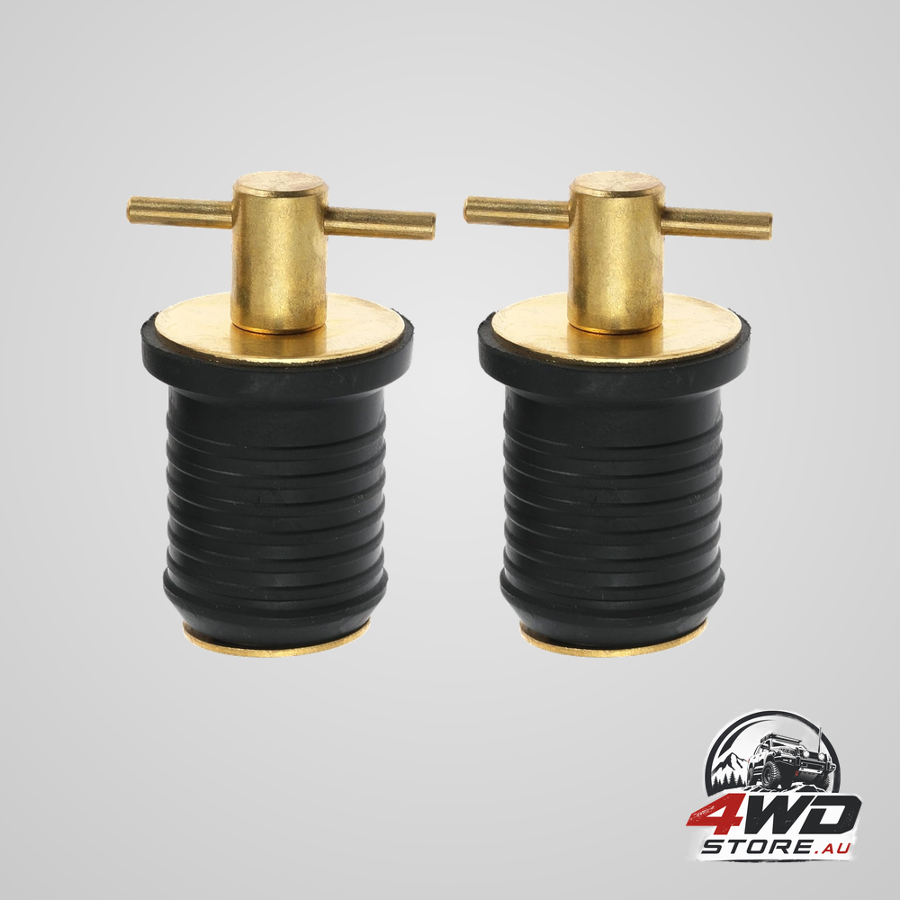 Boat drain plugs with T handle, snap rubber plugs with brass handle, marine, 2 pack