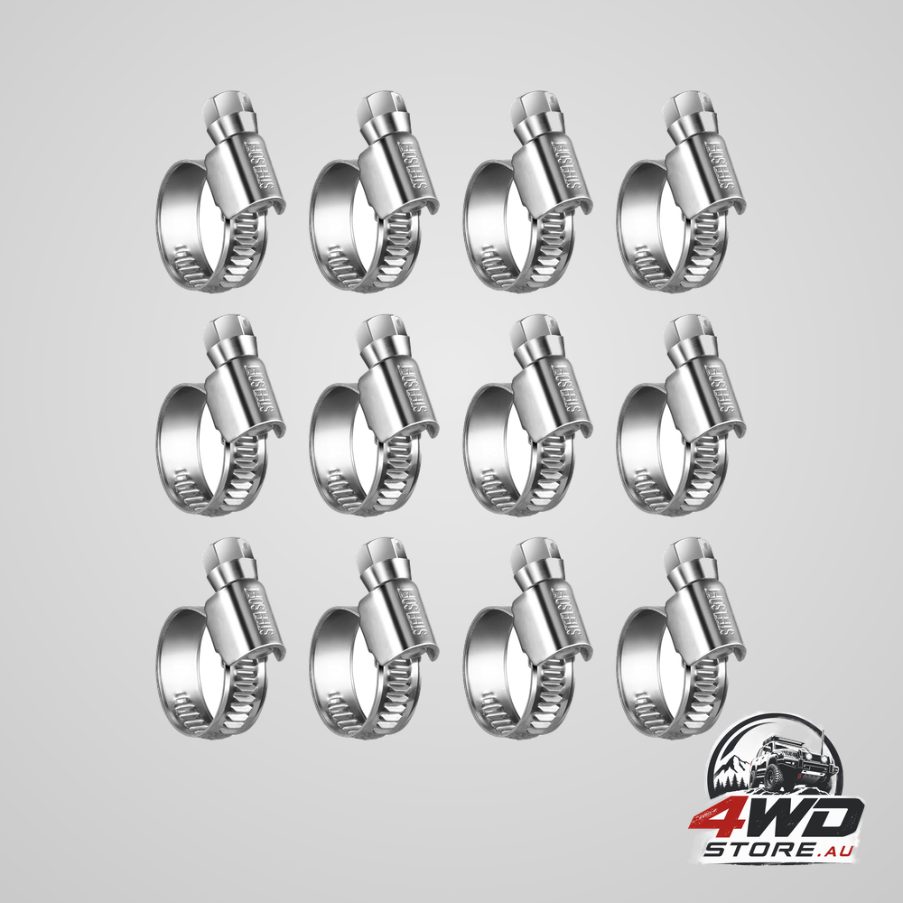 Non-slip worm gear hose clamps #6, 1/2 to 3/4 inch stainless steel, 12 pack