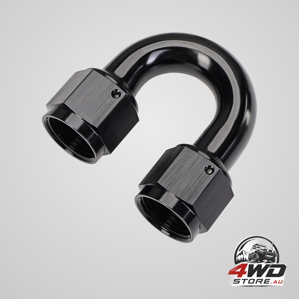 6AN female to 6AN female 180 degree swivel coupler union fitting, aluminium, black
