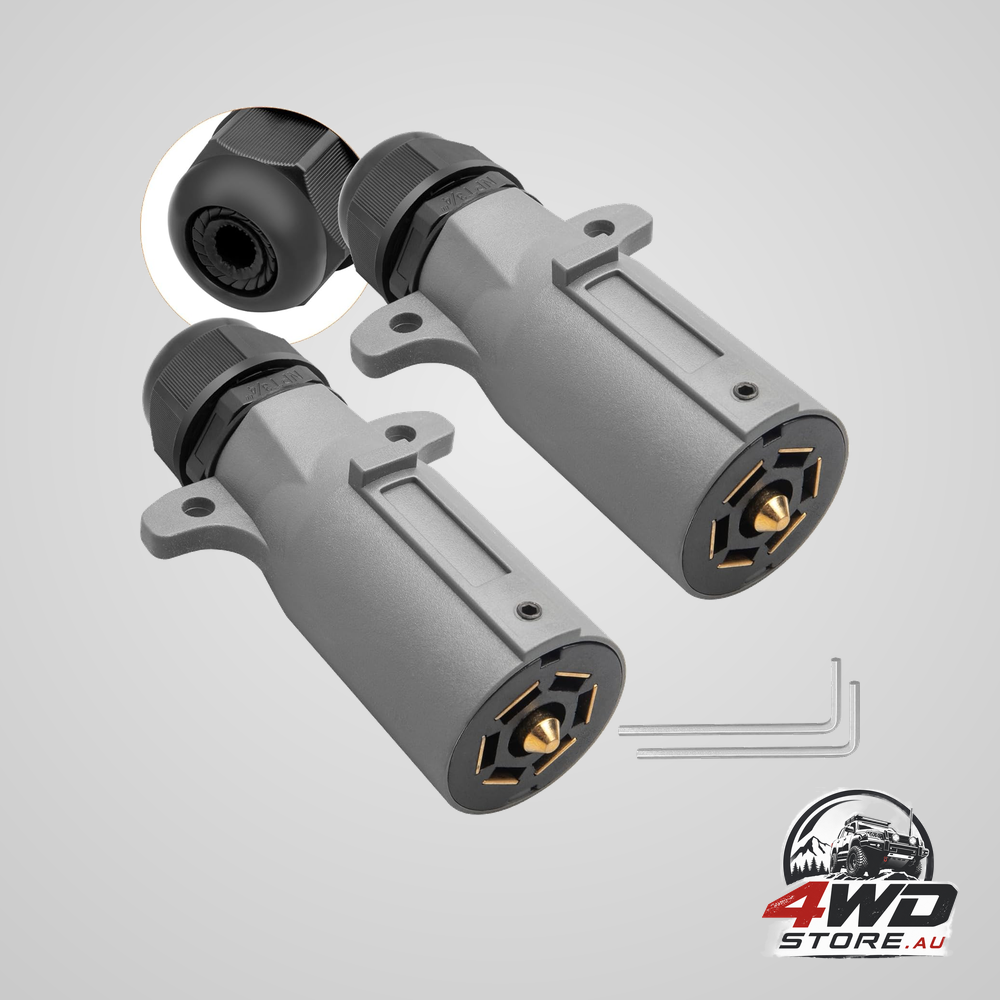 RV 7 pin trailer plug with IP68 waterproof seal, detachable 7 way round connector, 2 pack