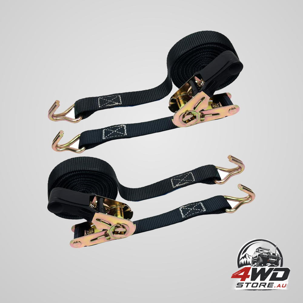 Ratchet tie down straps 2 pack, 800kg, 6m x 25mm with hooks for car, trailer and truck