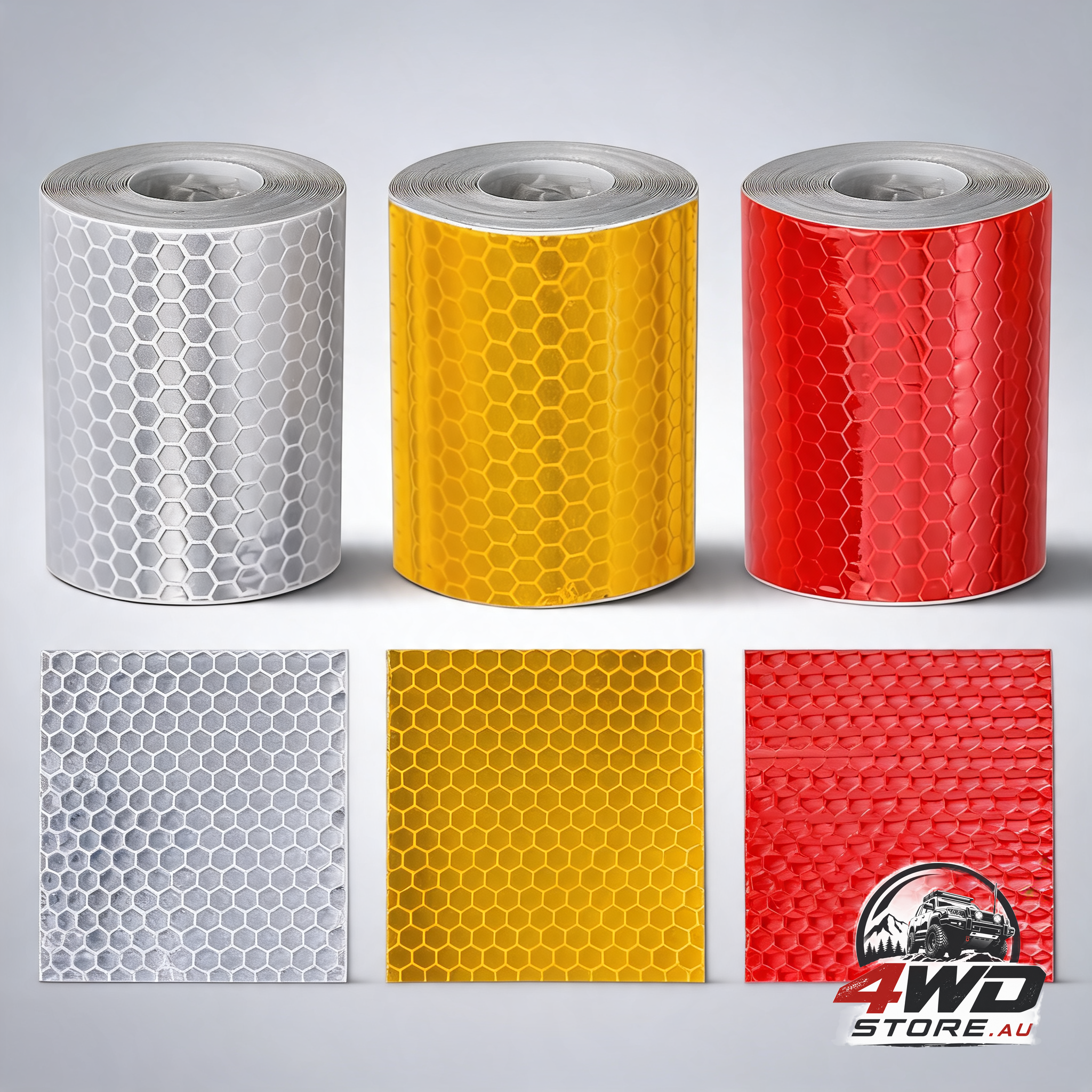 Reflective tape stickers, 3 rolls in white, yellow and red, safety warning strips, 5cm x 3m