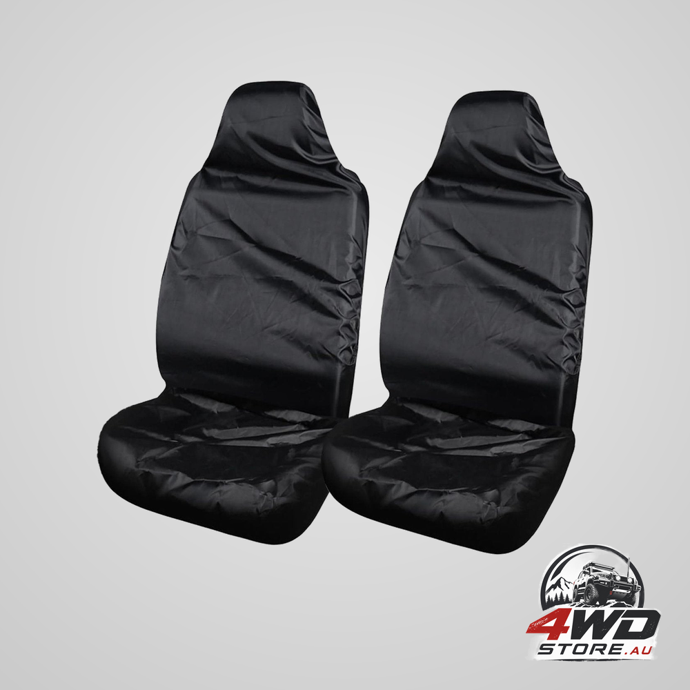 Universal car and truck seat covers, waterproof front seat covers with storage bag, black, 2 pack