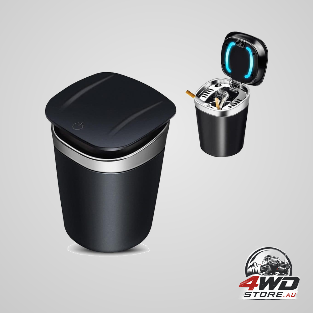 Portable LED car ashtray with lid, odourless with automatic extinguishing, fits all brands