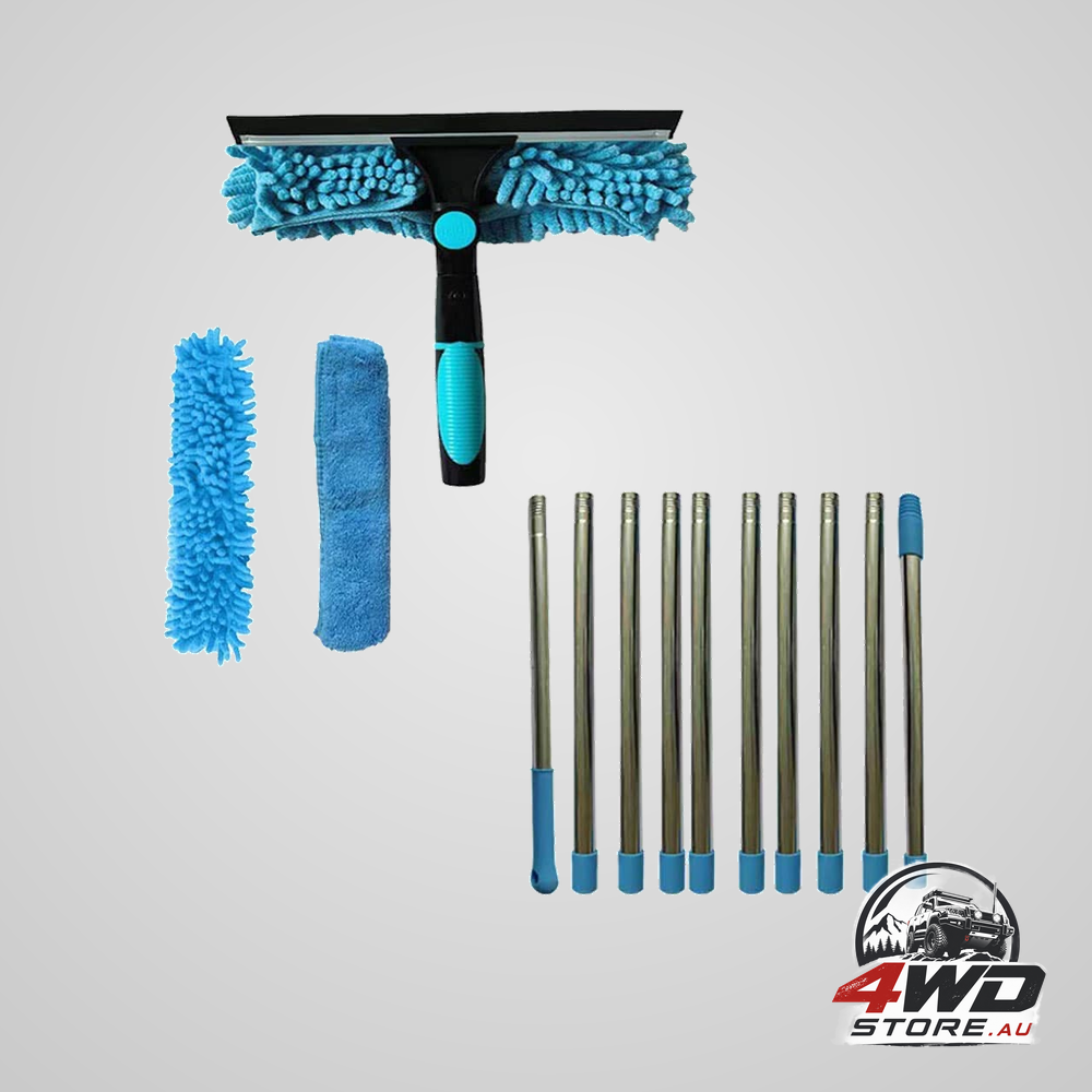 2-in-1 window squeegee with 4.5m telescopic handle for high windows, cars and showers