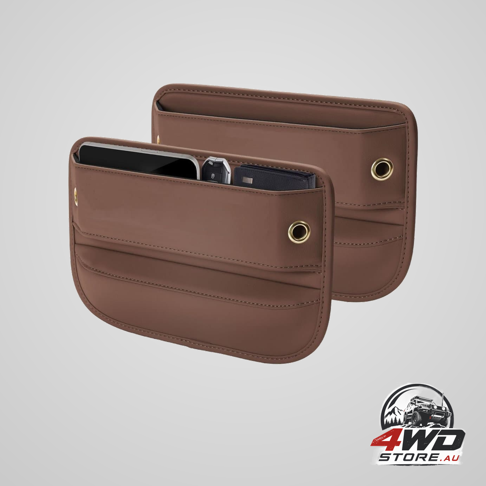 Universal car storage leather bags, brown and black, fits all car models, 2 pack