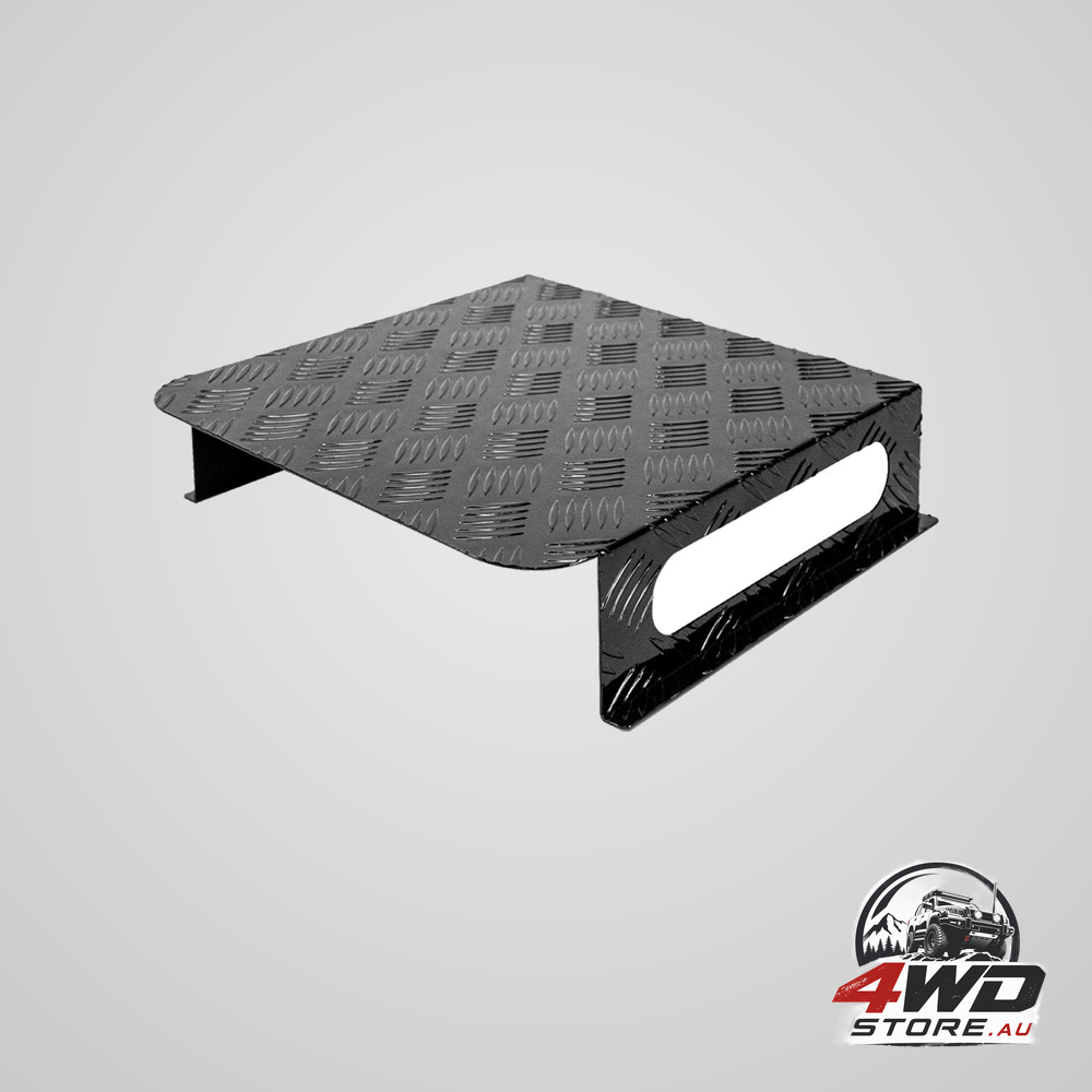 Diesel tank cover with double side sight gauge for 10/15L tank, black aluminium checker plate