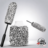 Car wheel rim brush with wash glove, microfiber tyre and rim cleaner, black