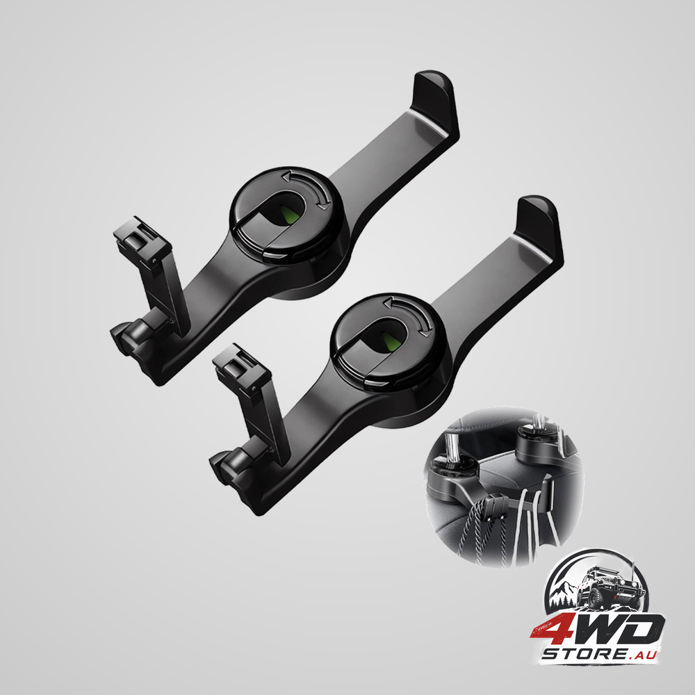 2-in-1 car headrest hooks, multifunctional with 360 degree rotation, black, 2 pieces