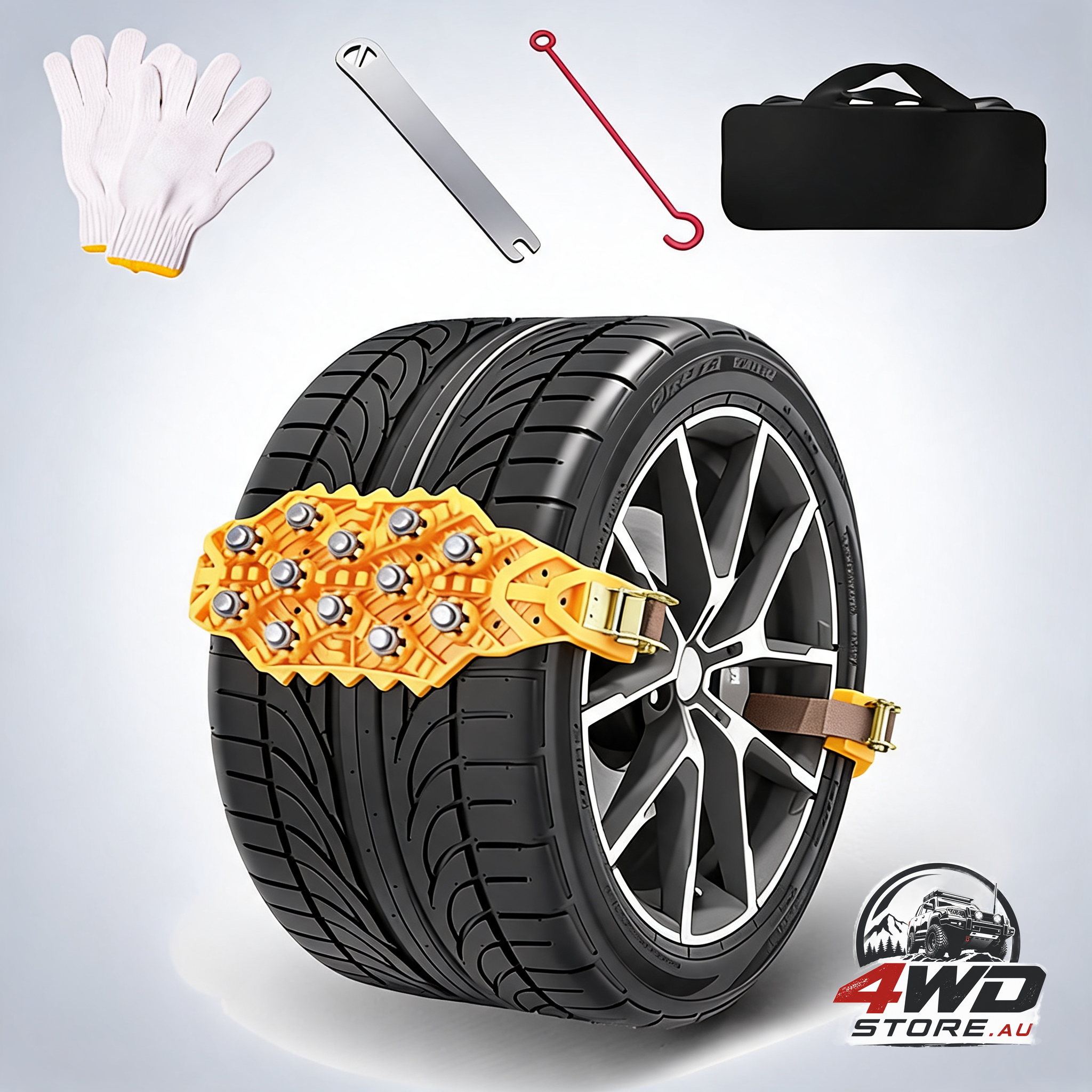 Snow chains for winter car tyres 165-265mm wide, anti-slip, yellow, 1 piece