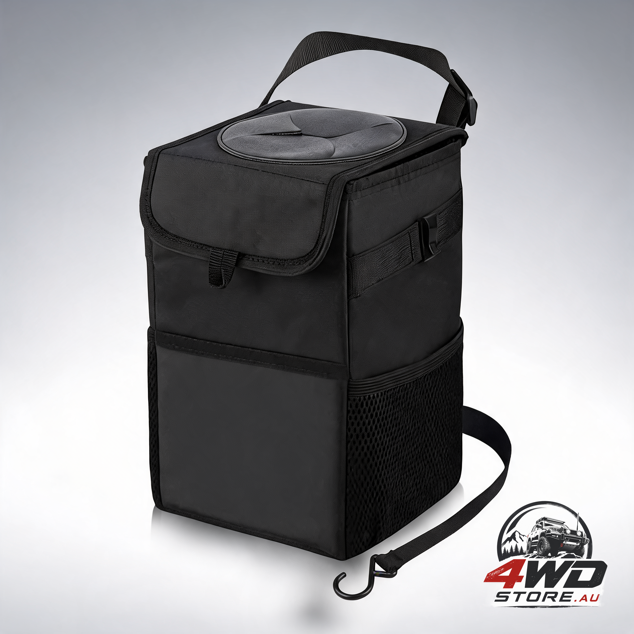 Car trash can and seat organiser, 6L waterproof foldable leak-proof bin, black