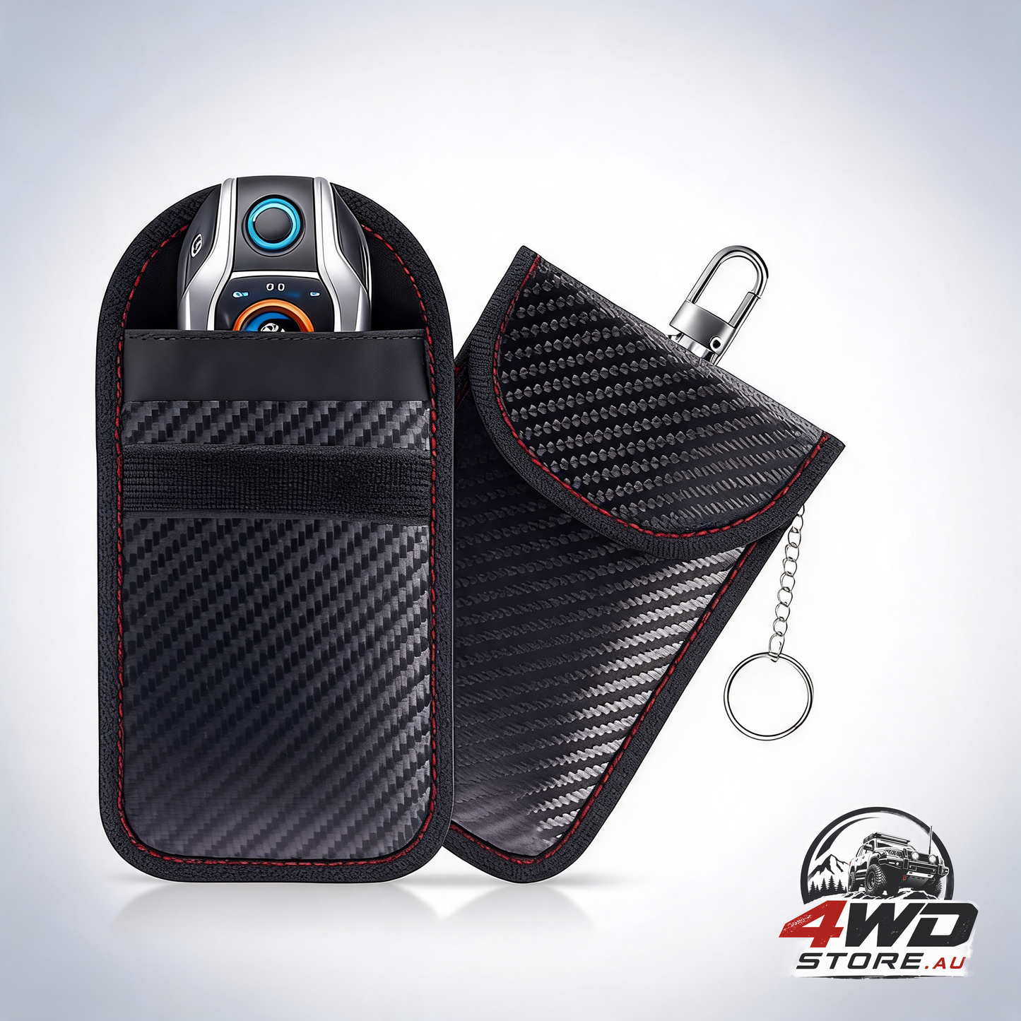 RFID anti-theft car key case, carbon keyless entry cover with hook, 2 pack