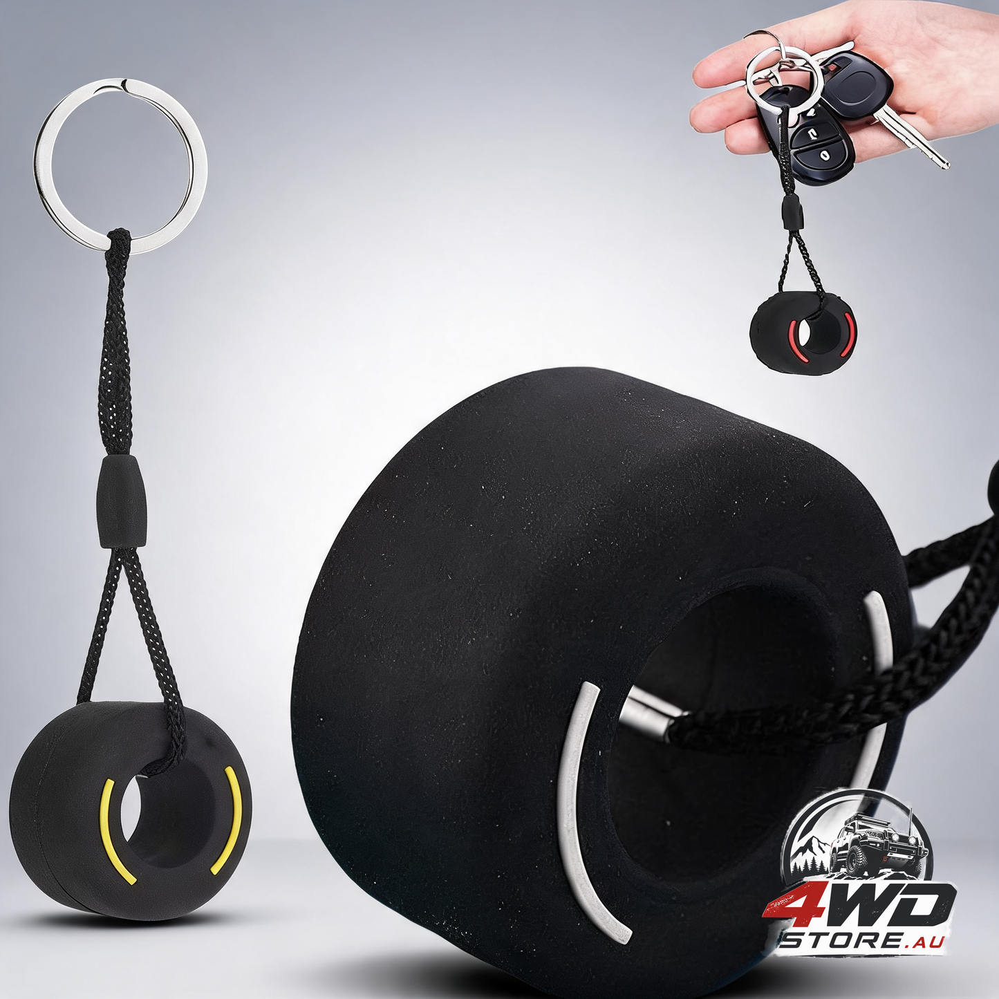 Racing tyre keychain car key holder, universal, black and white