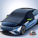 Frost-resistant windshield cover with door handles, foldable, protects against snow and ice