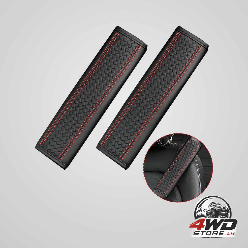 Seat belt protectors, pack of 2 for children and adult seat belts, black and red