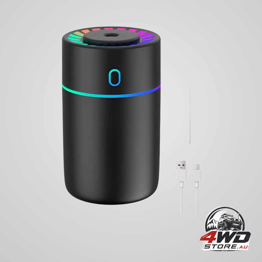 Car air freshener with coloured lights and USB, 2 settings with automatic shut-off
