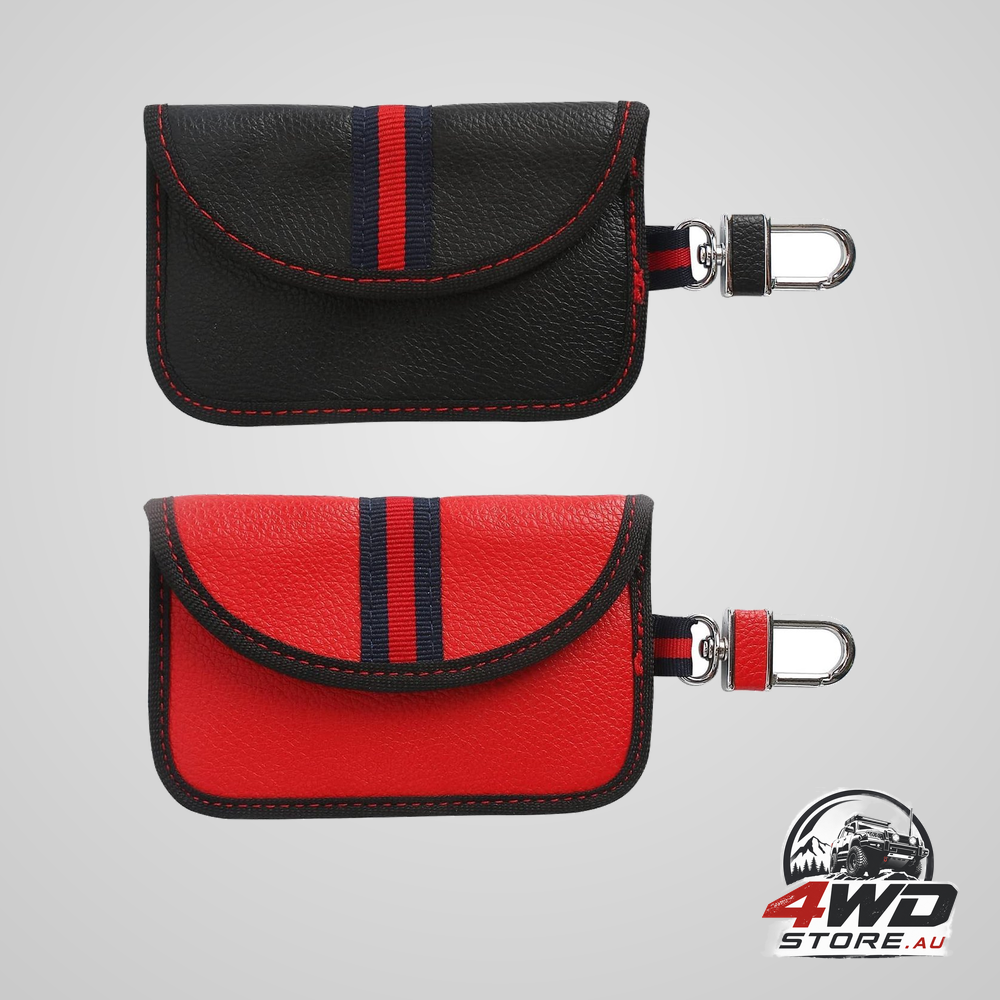 RFID anti-theft car key protective cover with hook, black and red, 2 pieces