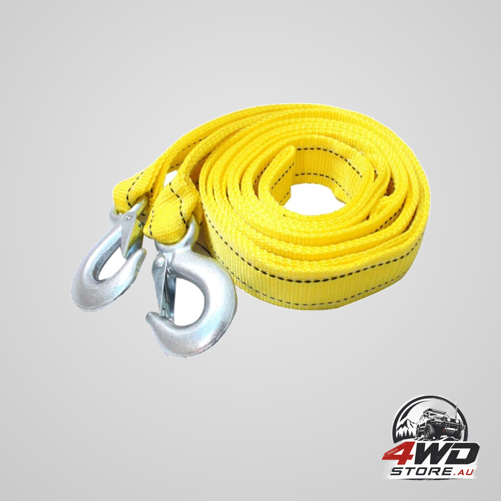 Car tow rope strap, 4m 5000kg, nylon and steel, yellow