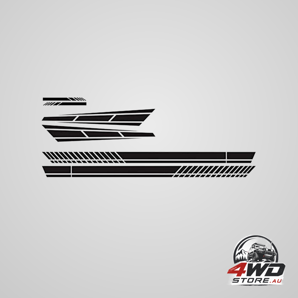 Car stripe side stickers, graphic decoration decals, PET, black, 6 pieces