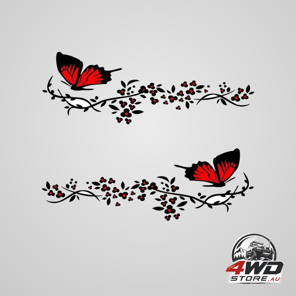 Car butterfly flower stickers, PET decals, black and red, 30x11cm, 2 pieces