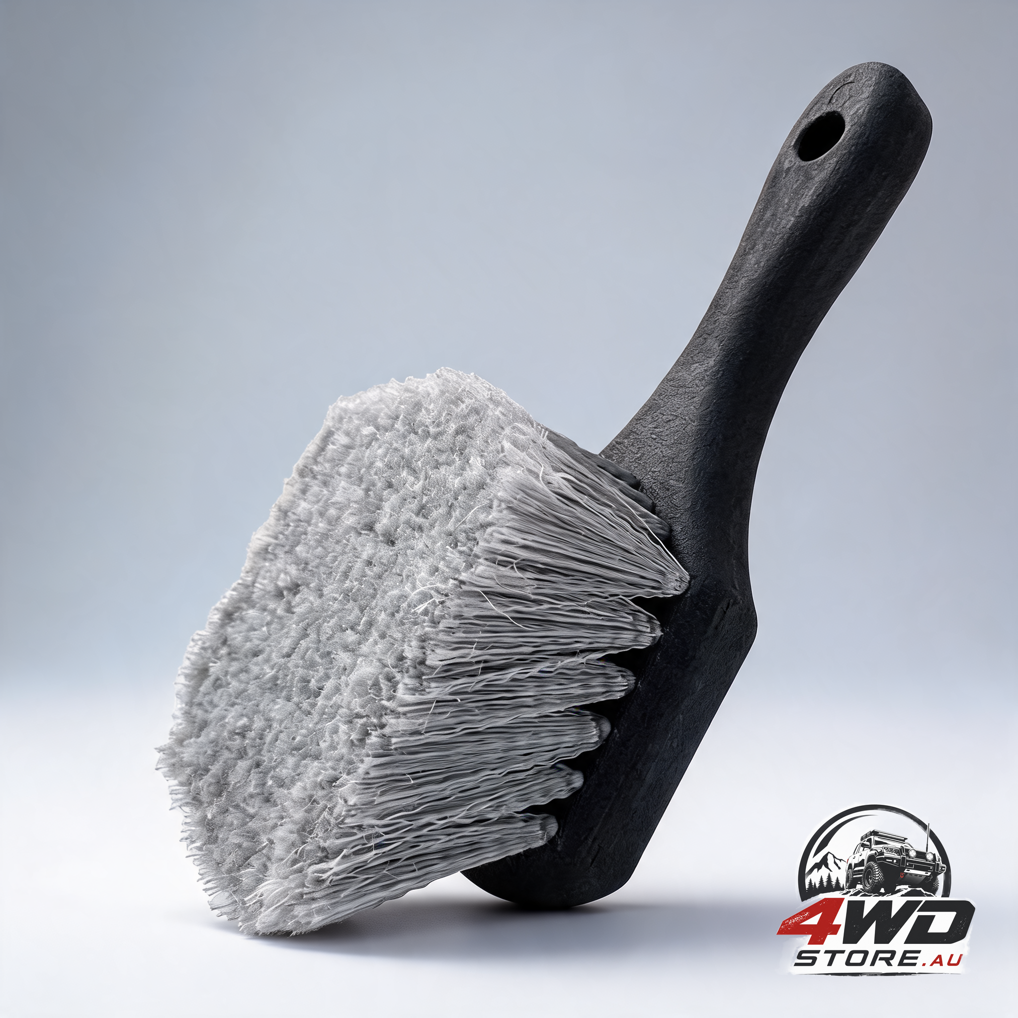 Tyre and rim brush, tyre polish and rim cleaner with short handle, black
