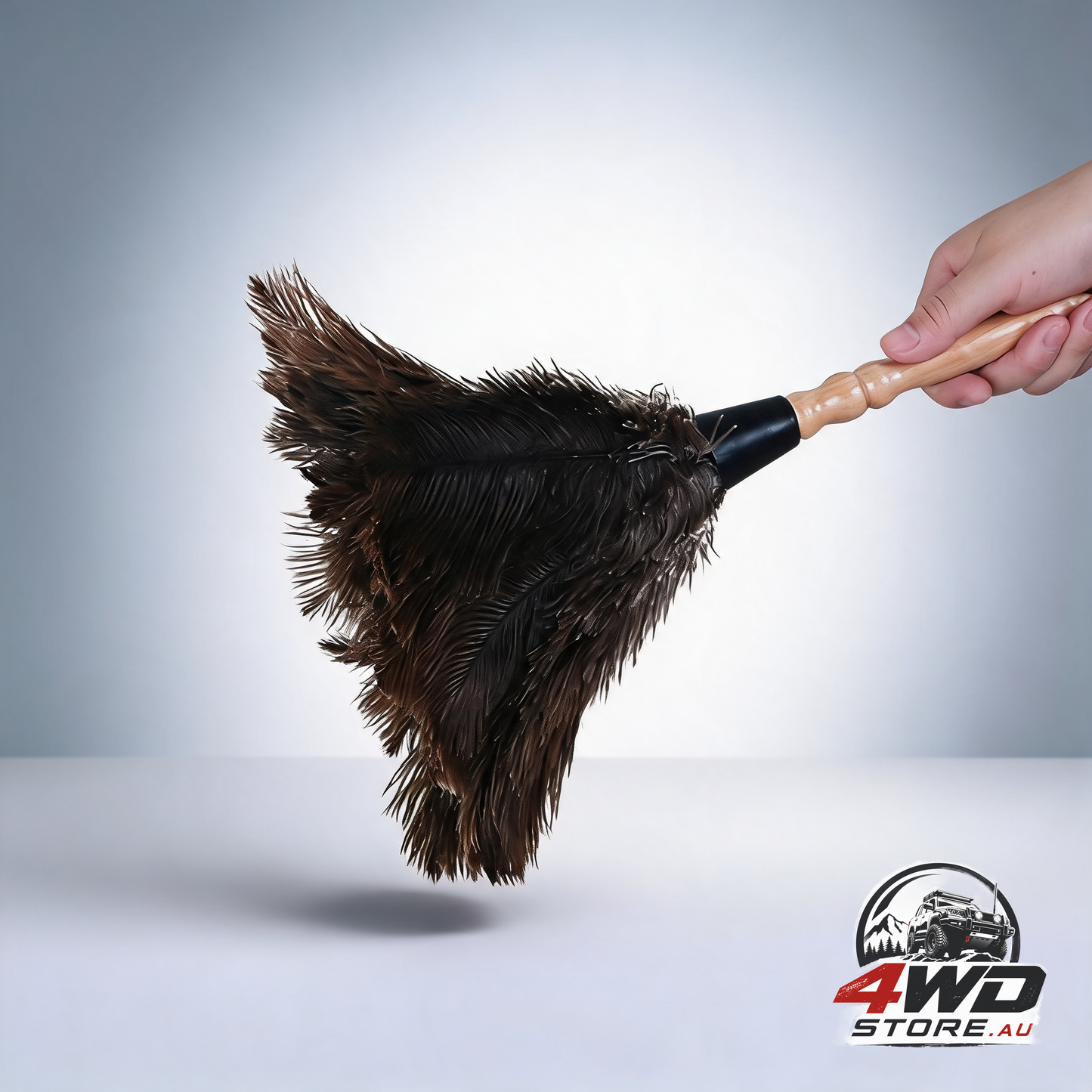 Ostrich feather duster, 40cm with wooden handle, reusable washable car duster, brown