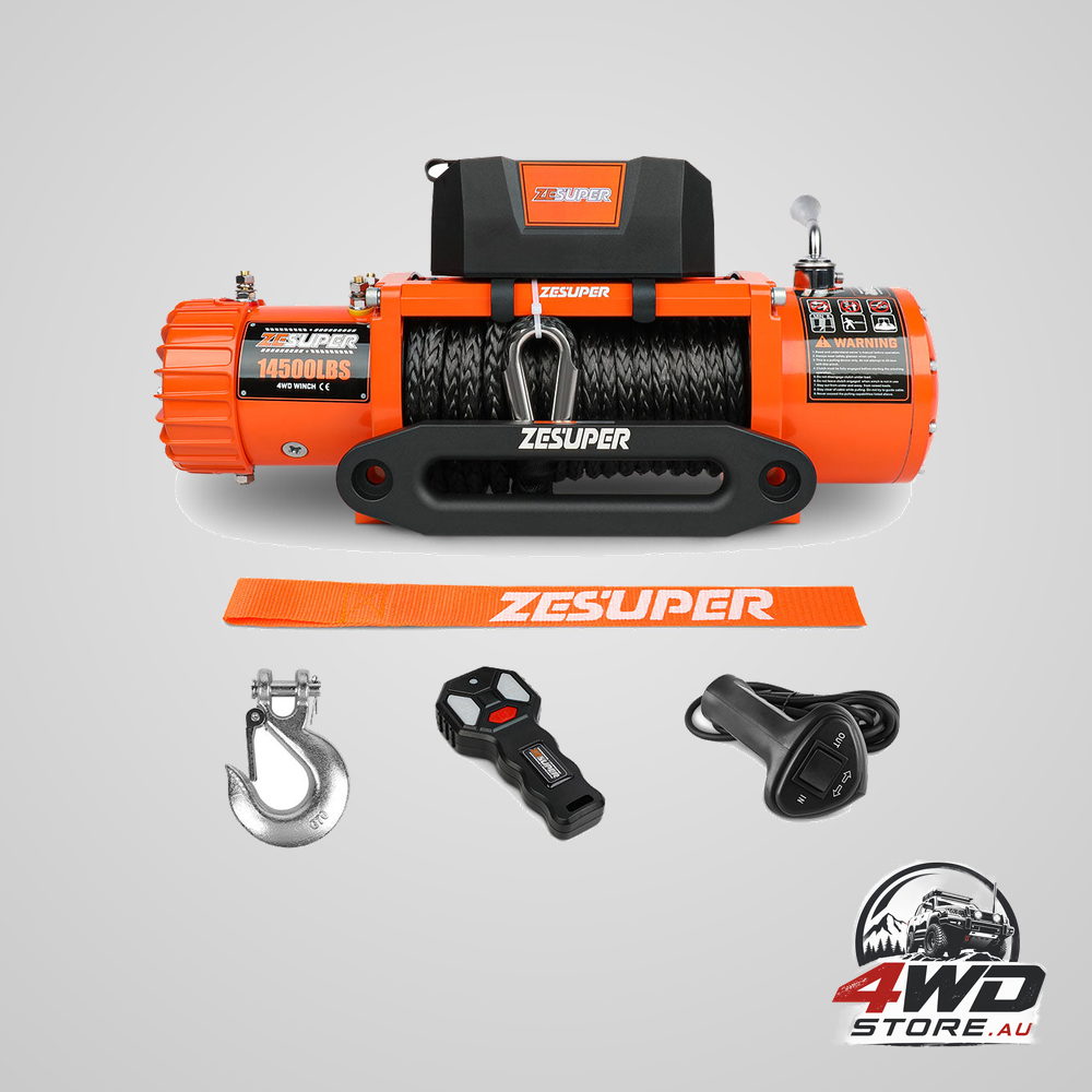 ZESUPER 14500lbs 12V electric winch with synthetic rope and wireless remote, 4x4 4WD