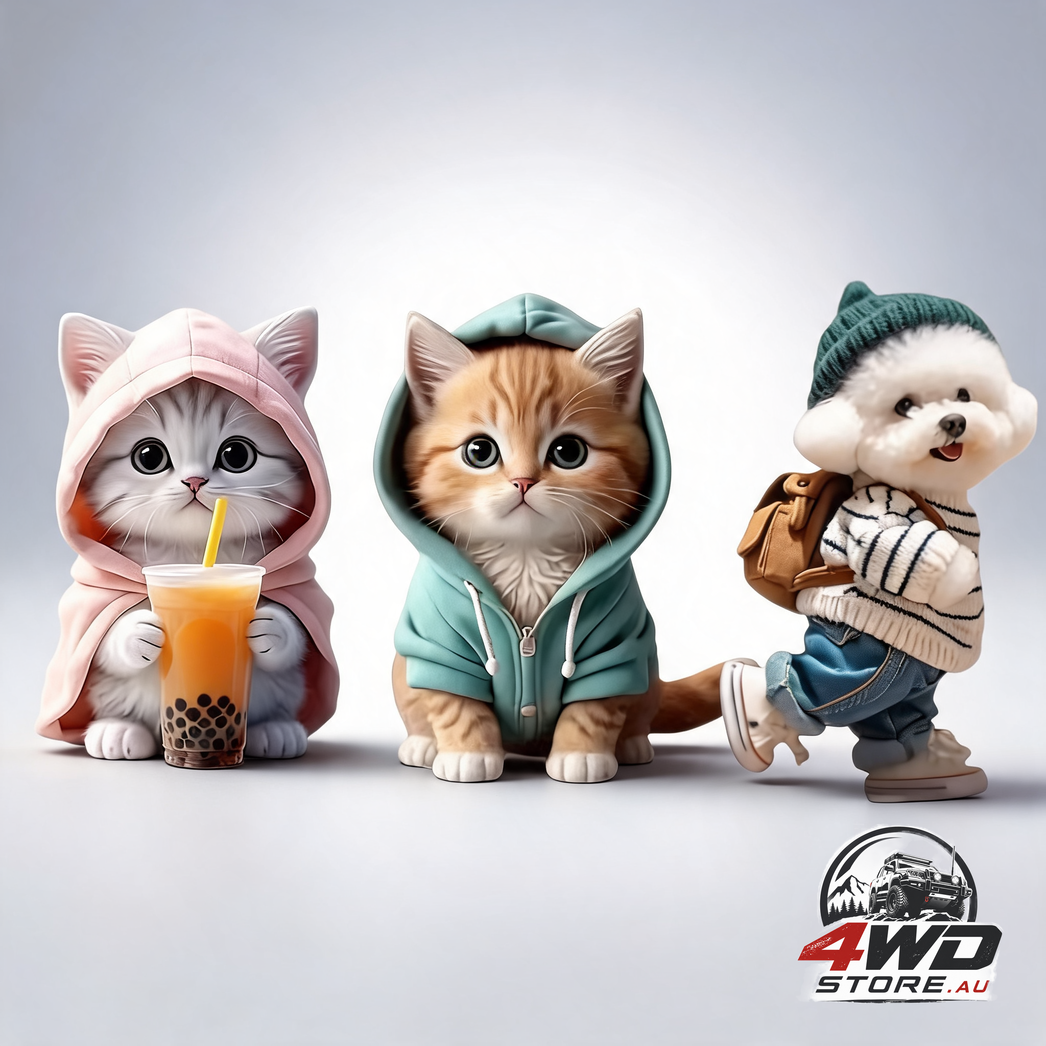 Blue hoodie kitten pink milk tea backpack puppy 3 piece set