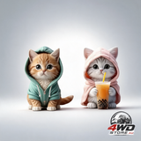Blue hoodie kitten pink milk tea 2 piece set